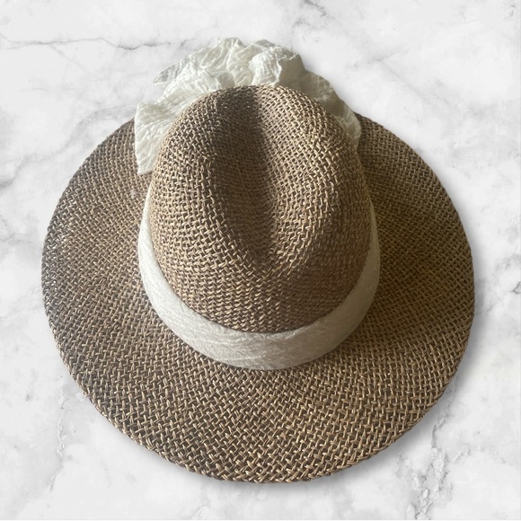 Round Ranger Wide Brim Straw Hat with Cream Ribbon 23” Circumference NWOT - Picture 3 of 6